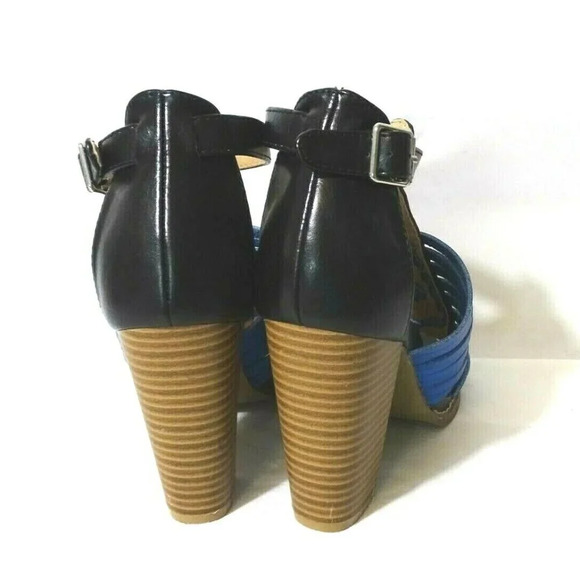 Plume by FarylRobin Sandals Faux Leather Women Size 6 Southwest BOHO Blue Black - Picture 4 of 9